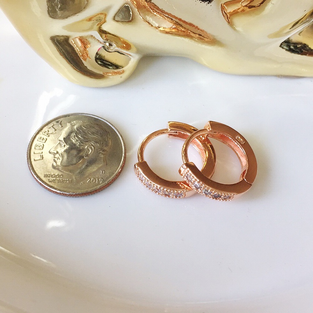 Rose gold over silver cz earrings - Picture 2 of 2